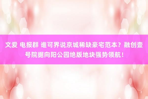文爱 电报群 谁可界说京城稀缺豪宅范本？融创壹号院据向阳公园绝版地块强势领航！
