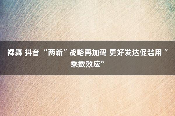 裸舞 抖音 “两新”战略再加码 更好发达促滥用“乘数效应”