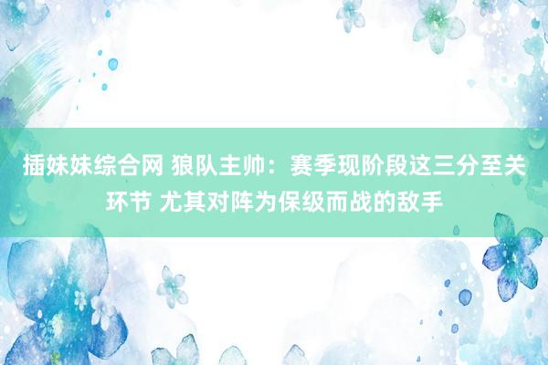 插妹妹综合网 狼队主帅：赛季现阶段这三分至关环节 尤其对阵为保级而战的敌手