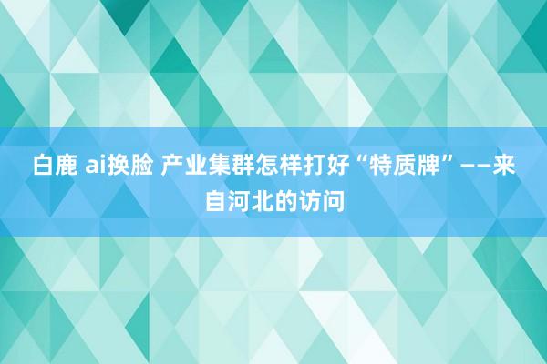 白鹿 ai换脸 产业集群怎样打好“特质牌”——来自河北的访问