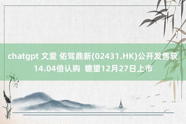 chatgpt 文爱 佑驾鼎新(02431.HK)公开发售获14.04倍认购  瞻望12月27日上市
