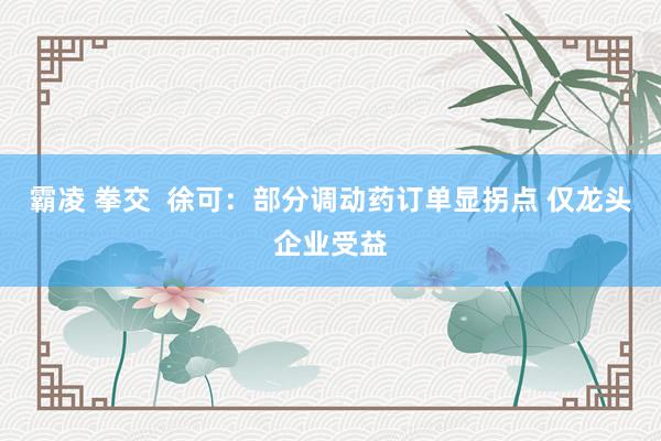 霸凌 拳交 徐可:部分调动药订单显拐点 仅龙头企业受益